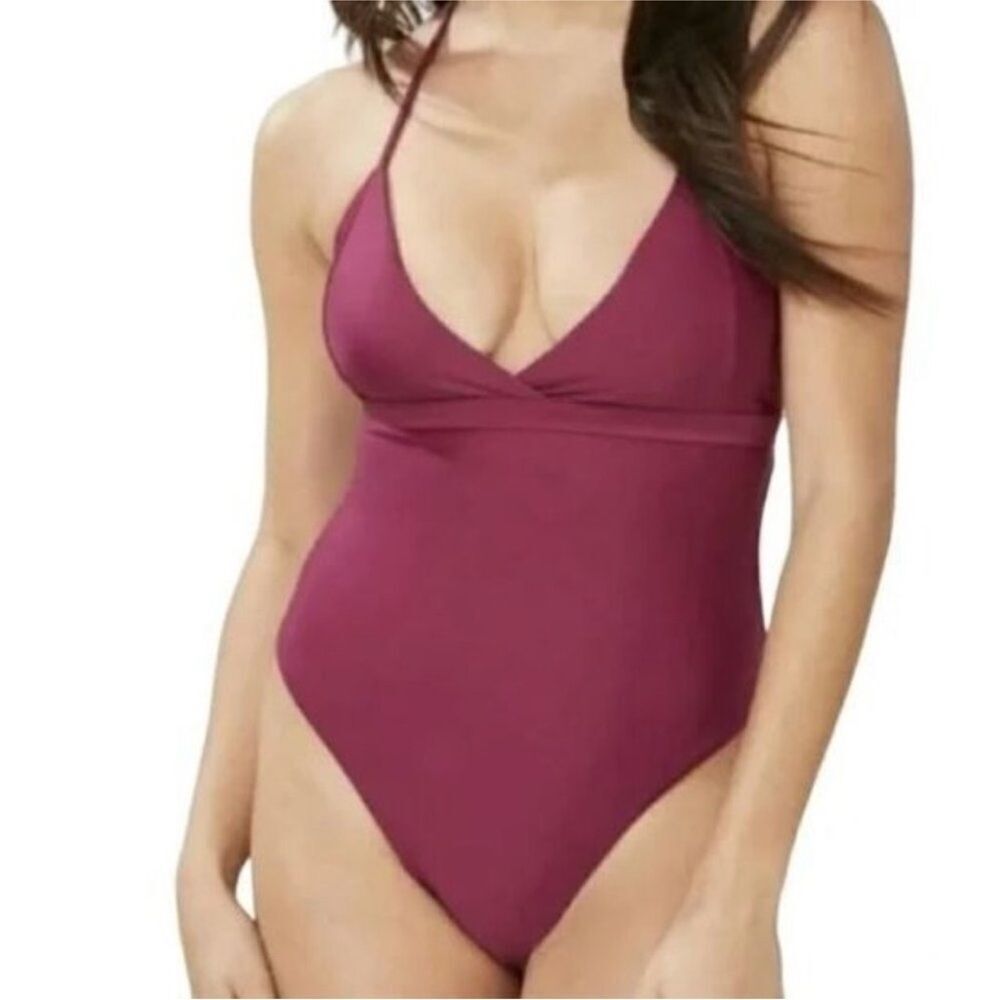 Andie Swim The Lagos One Piece Swimsuit Tie Back Halter Plum Small Beach NWT